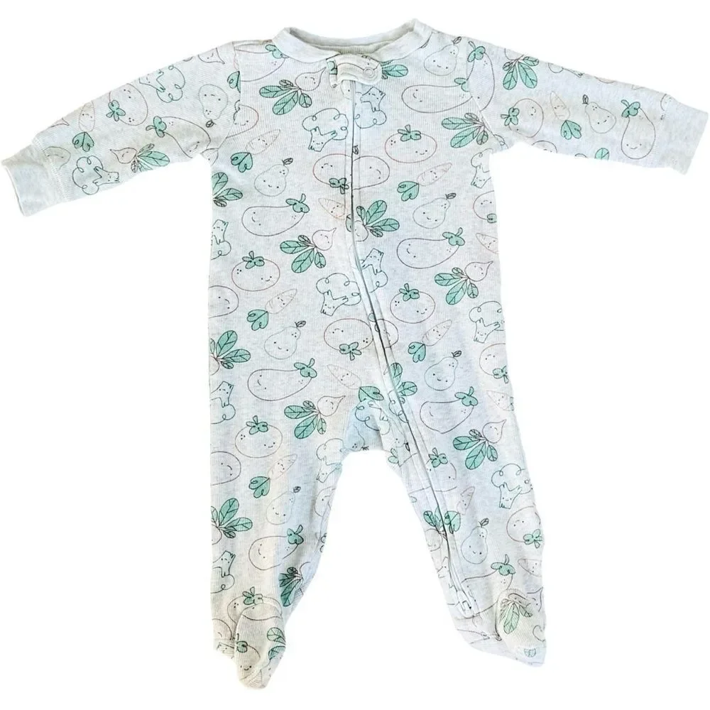 Carter’s Baby Zip Up Veggie Print Onesie One Piece Footie Pajamas PJs. 6 Months.